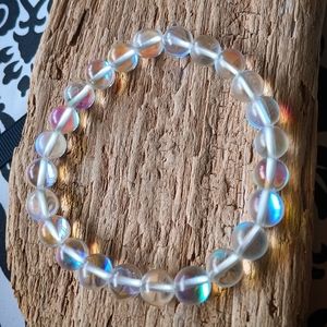 🤍 Rainbow Aura Quartz Crystal Bead Stretch Bracelet Healing Angel Handmade